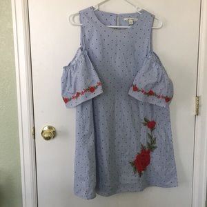 Pinstripe dress with rose embroidery
